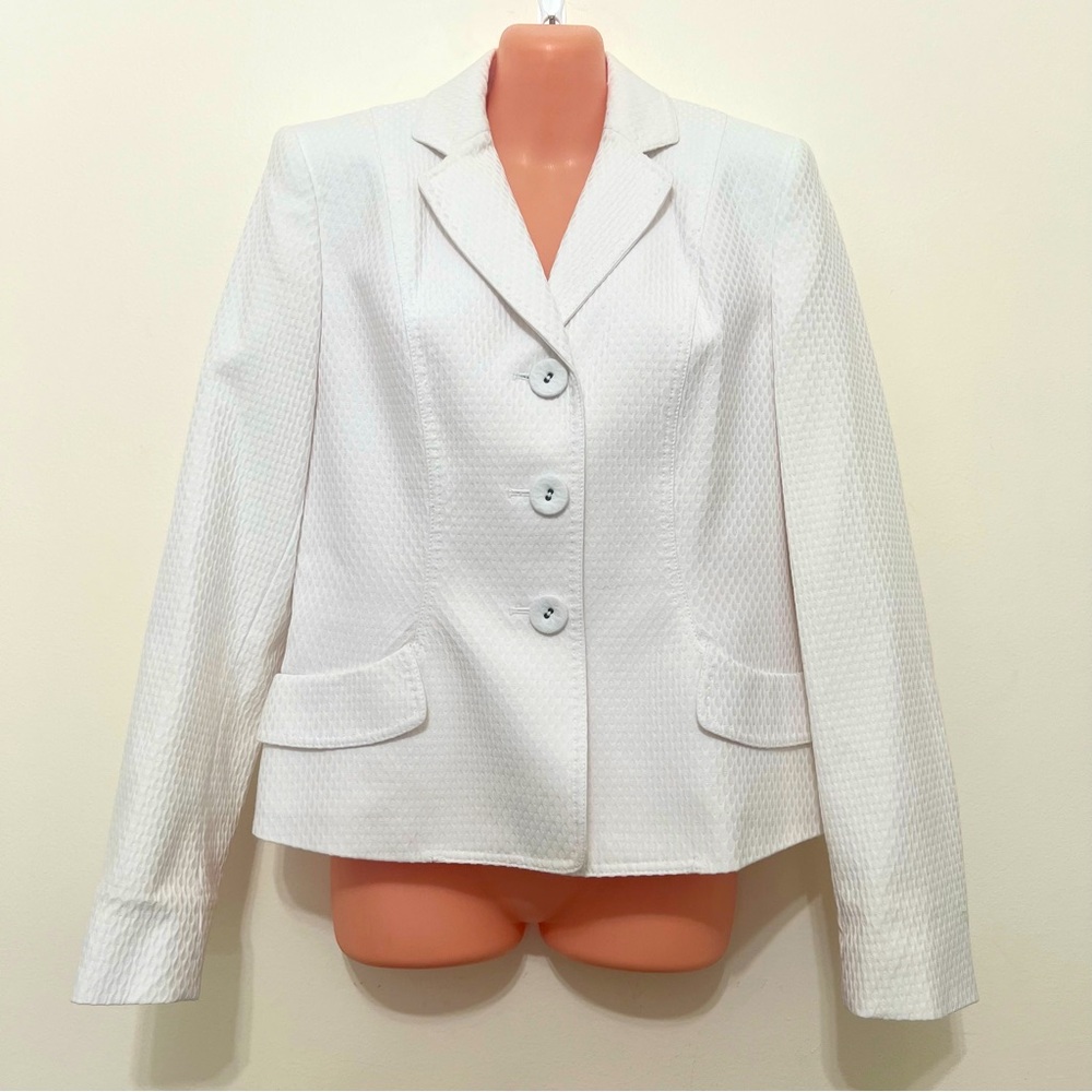 Albert Nipon White Textured Blazer Jacket Sophisticated Career Lux Events